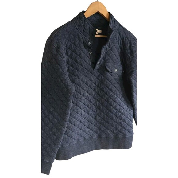 Faherty Epic Quilted Fleece Pullover Men Small Blue Snap Button Organic Cotton - Picture 2 of 8